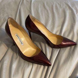 Dark red pointy toe Manolo Blahnik heels